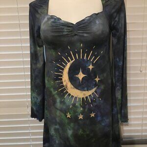 Celestial Sun Moon Start Tie Dye Top Long Sleeves - Size Small NWT   Tap2
